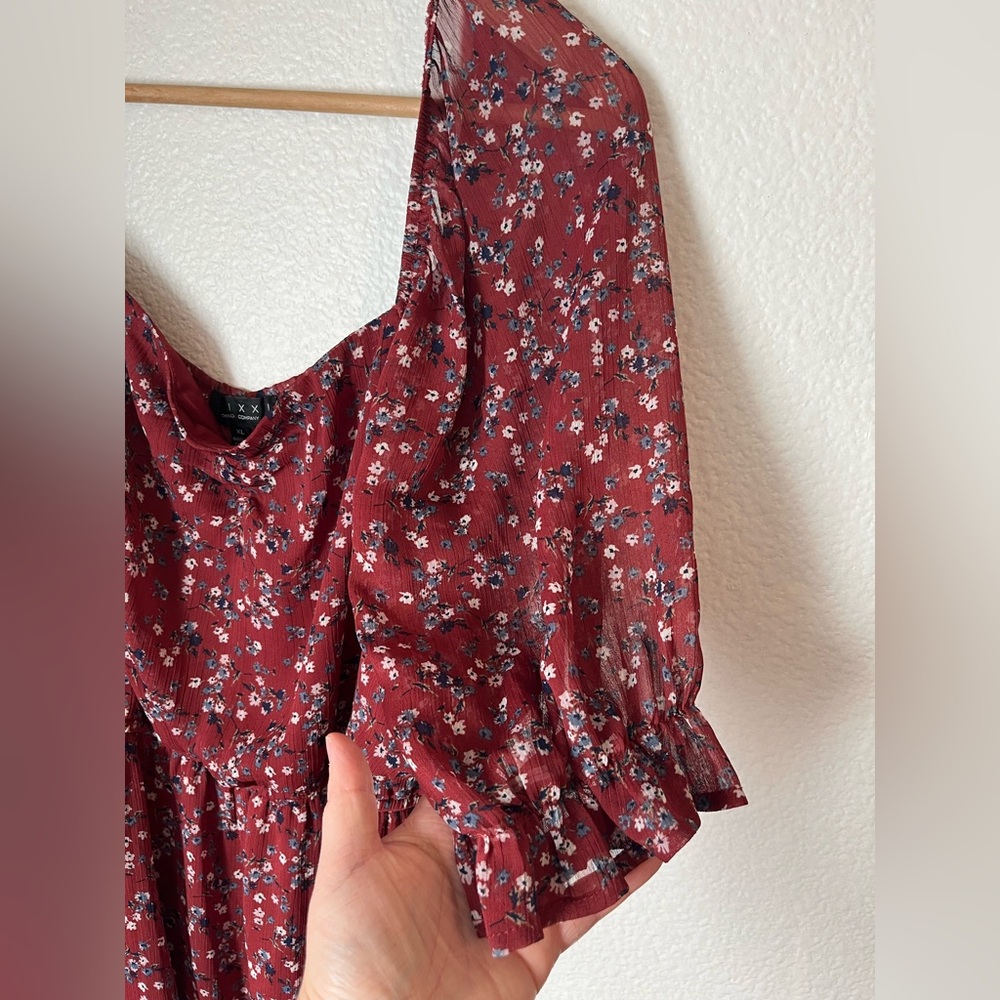 Trixxi Cottage Core Floral Clay Red Balloon Sleeve Mini Dress XL NWOT - Picture 9 of 14